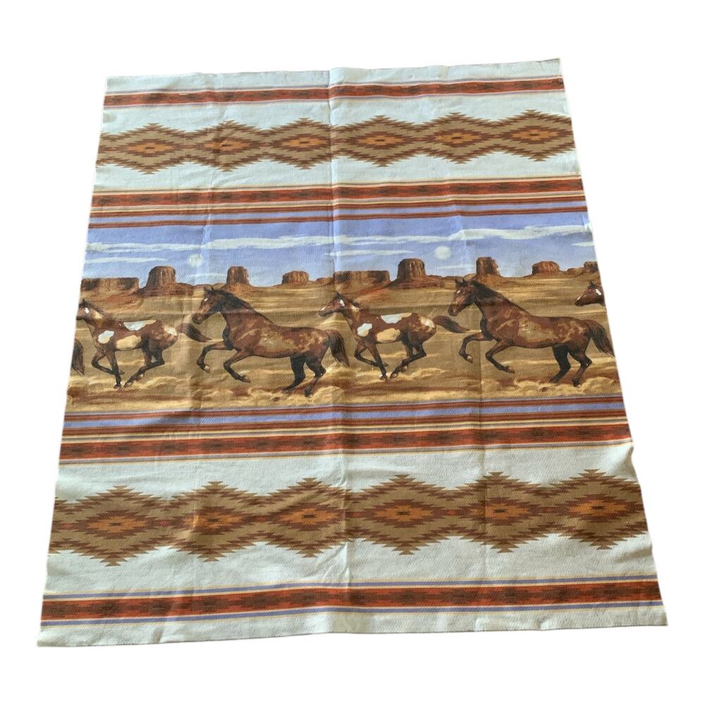 EUC Vintage Western Southwestern Horse Cowboy Desert Blanket Tapestry